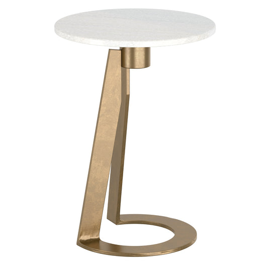 Devas Round Accent Table in White and Aged Brass