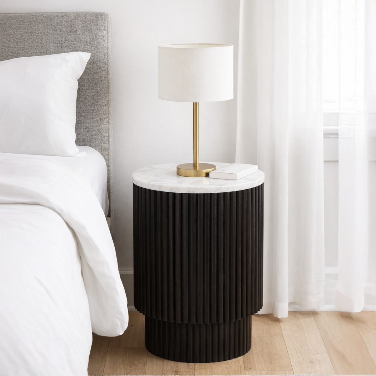 Reyna Round Accent Table with Storage – Black and White – 2