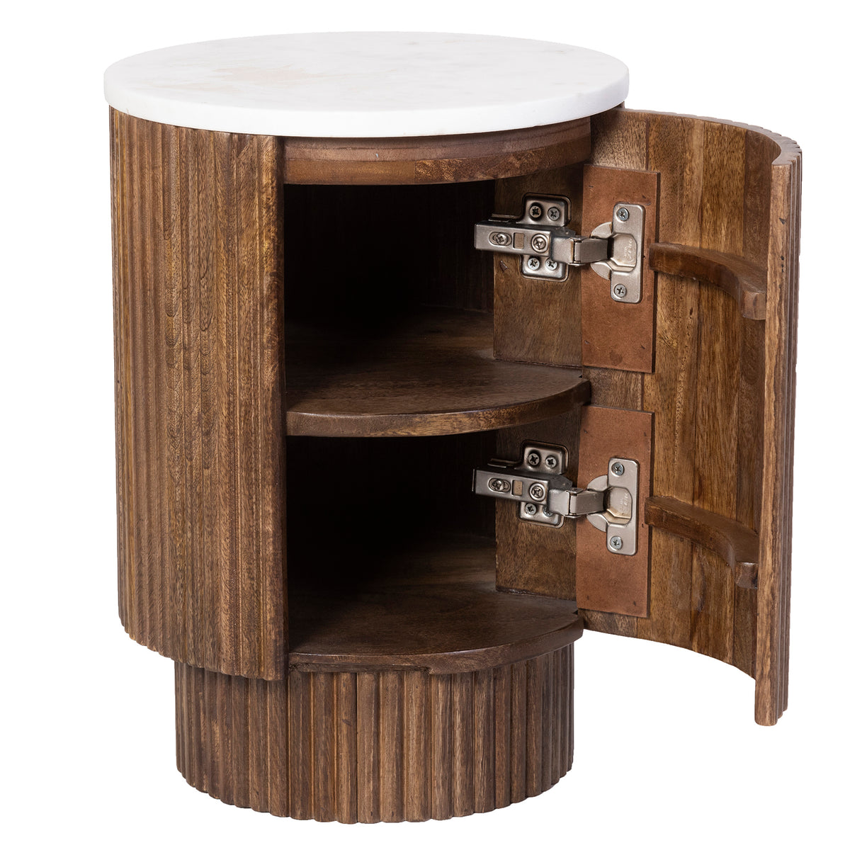 Reyna Round Accent Table with Storage – Walnut and White – 3