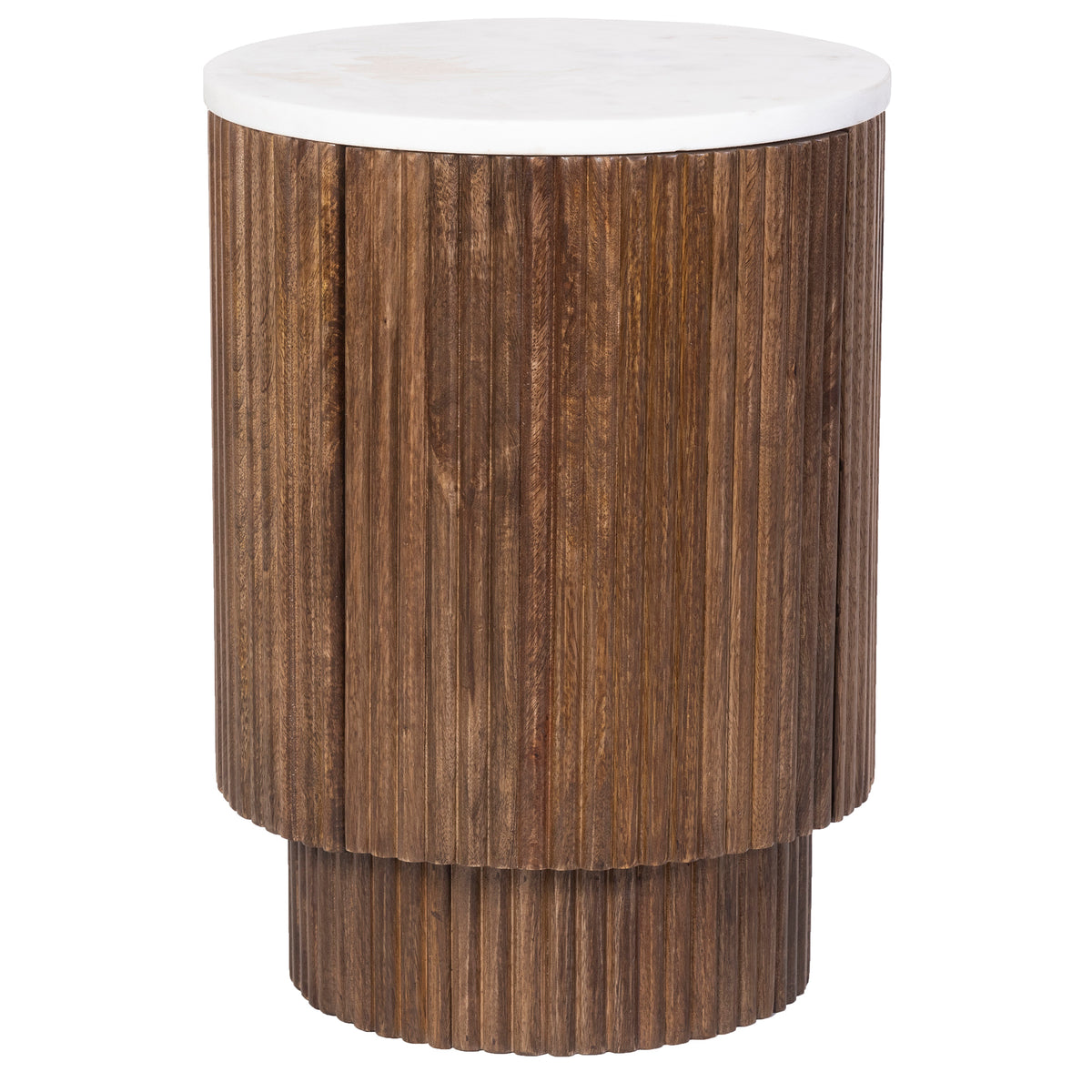 Reyna Round Accent Table with Storage – Walnut and White – 1