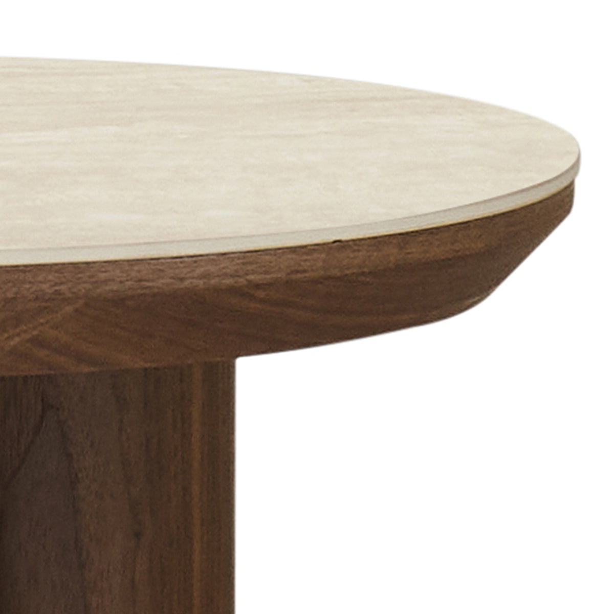 Seaton Round Accent Table in Walnut and Travertine
