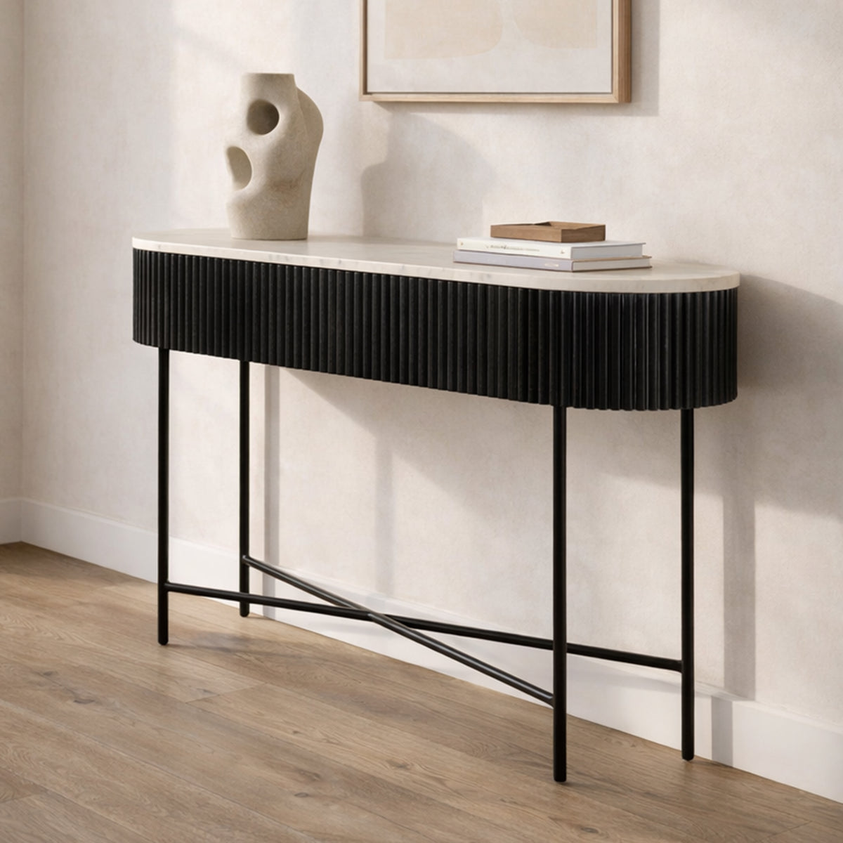 Reyna Console Table, 39" with Drawers – Black and White – 2