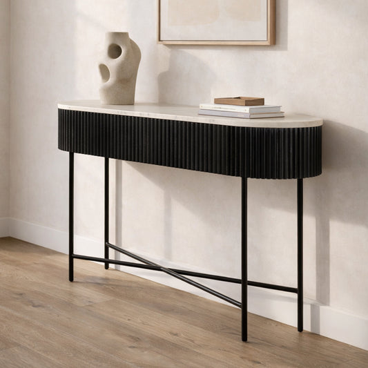 Reyna Console Table, 39" with Drawers – Black and White – 2