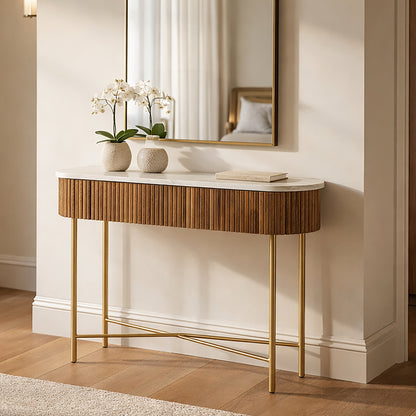 Reyna Console Table, 39" with Drawers – Walnut and White – 2