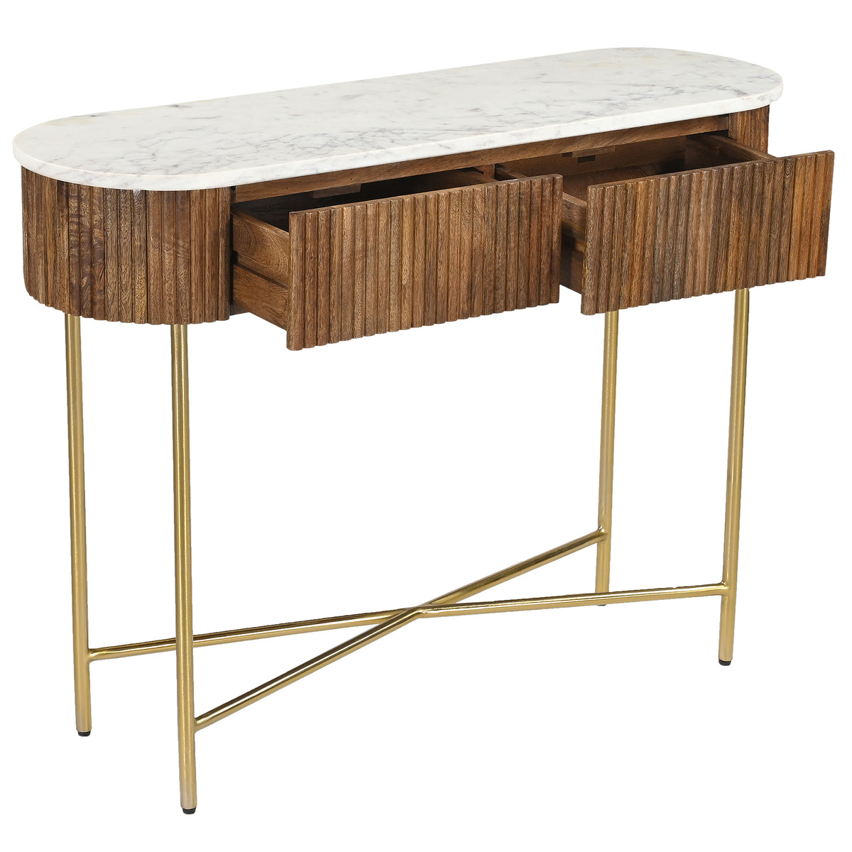 Reyna Console Table, 39" with Drawers – Walnut and White – 3