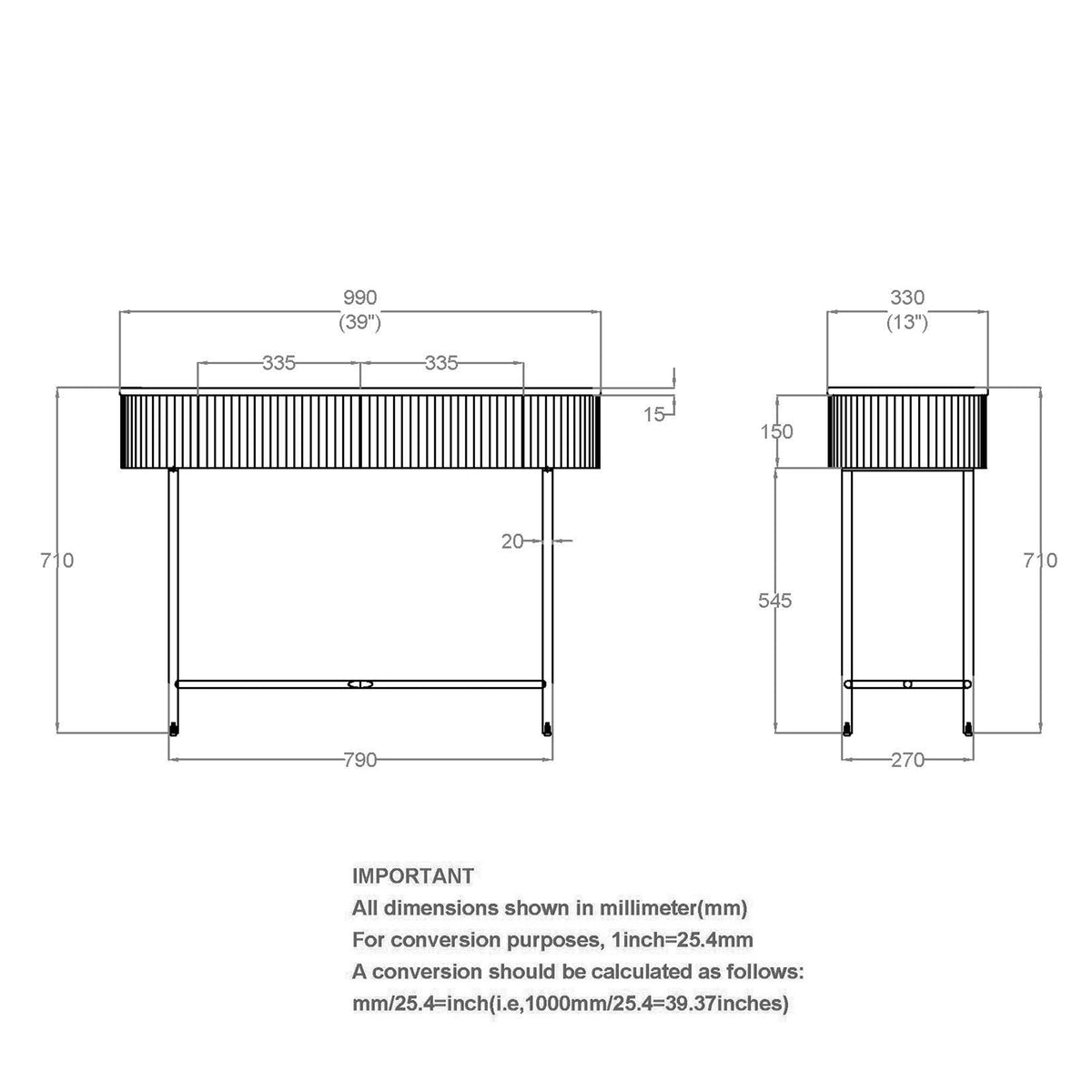 Reyna Console Table, 39" with Drawers – Walnut and White – 8