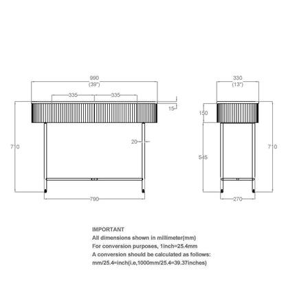 Reyna Console Table, 39" with Drawers – Walnut and White – 8