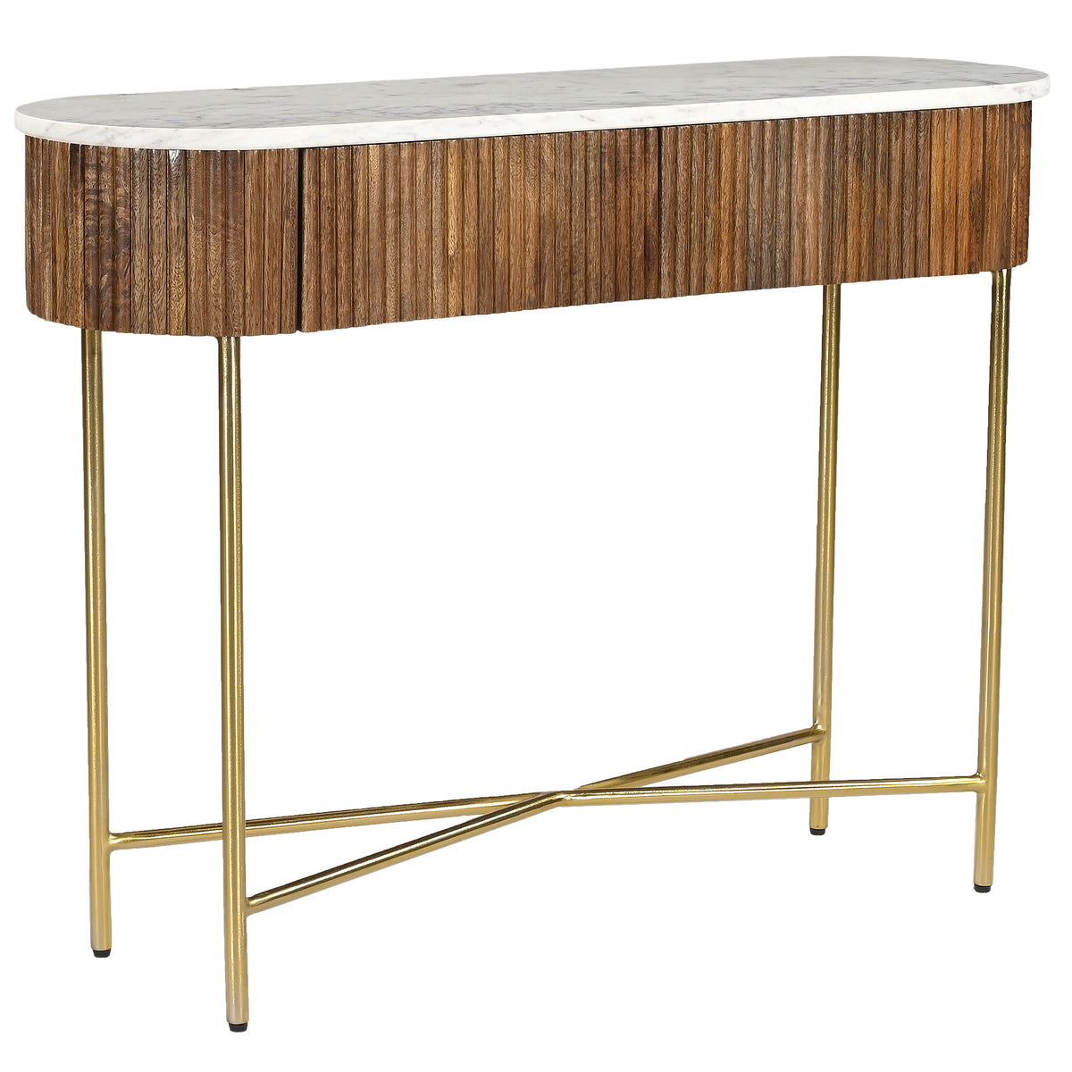 Reyna Console Table, 39" with Drawers – Walnut and White – 1
