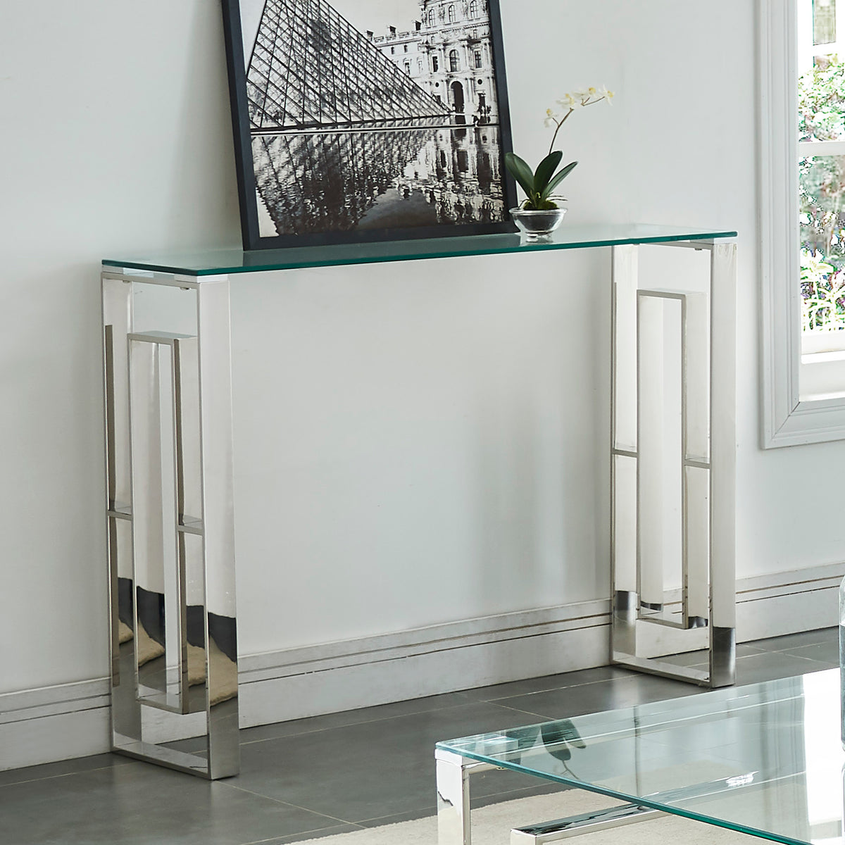 Eros Console and Desk, 39.5" – Silver – 2