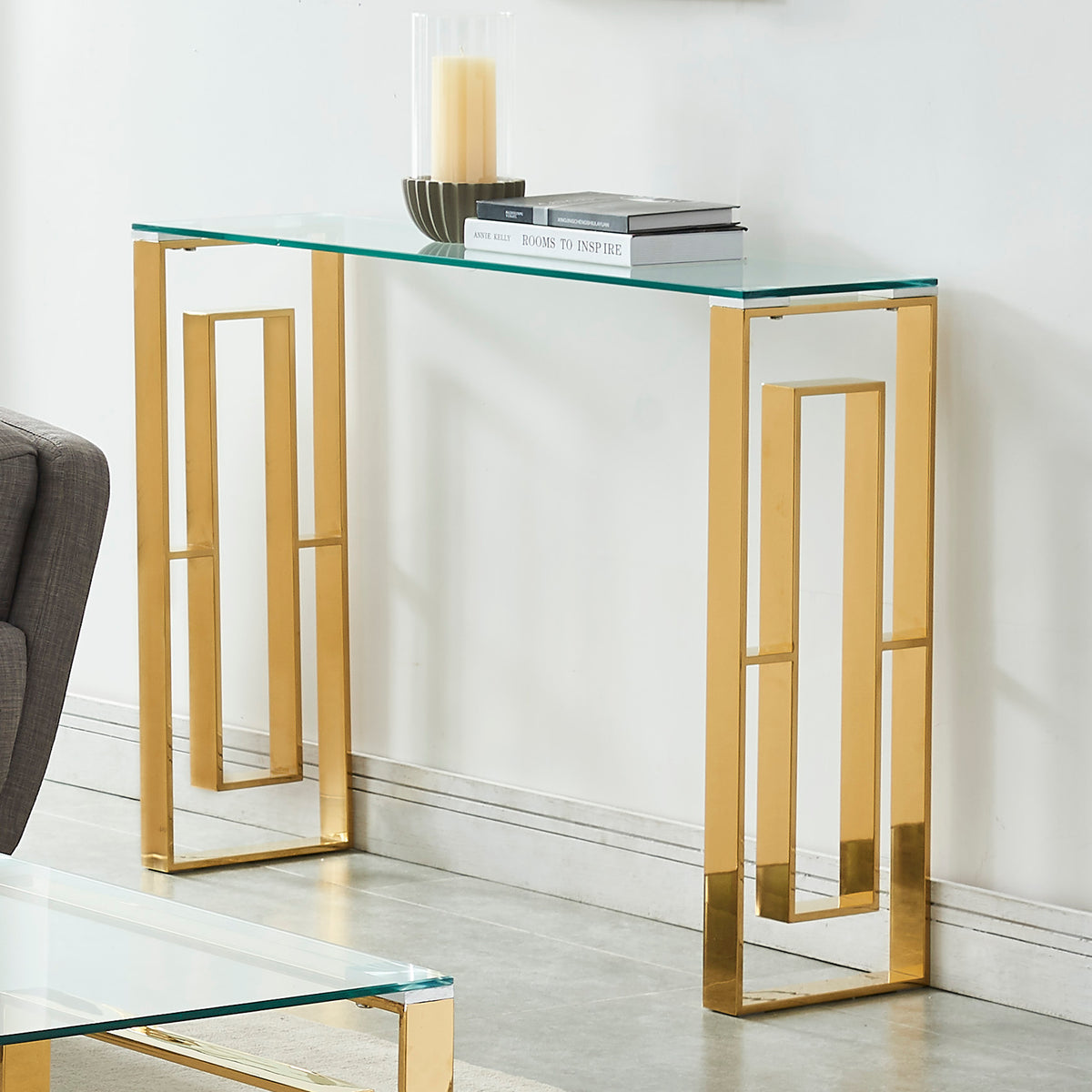 Eros Console and Desk, 39.5" – Gold – 2