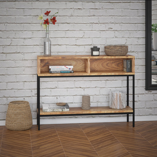 Ojas Console Table, 42" in Natural Burnt and Black