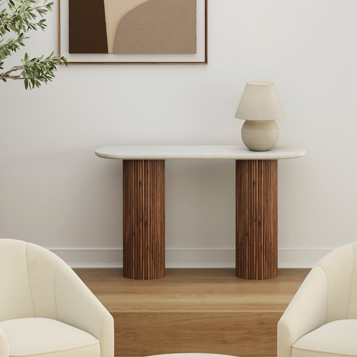 Jilsa Console Table, 50" – Walnut and White – 2