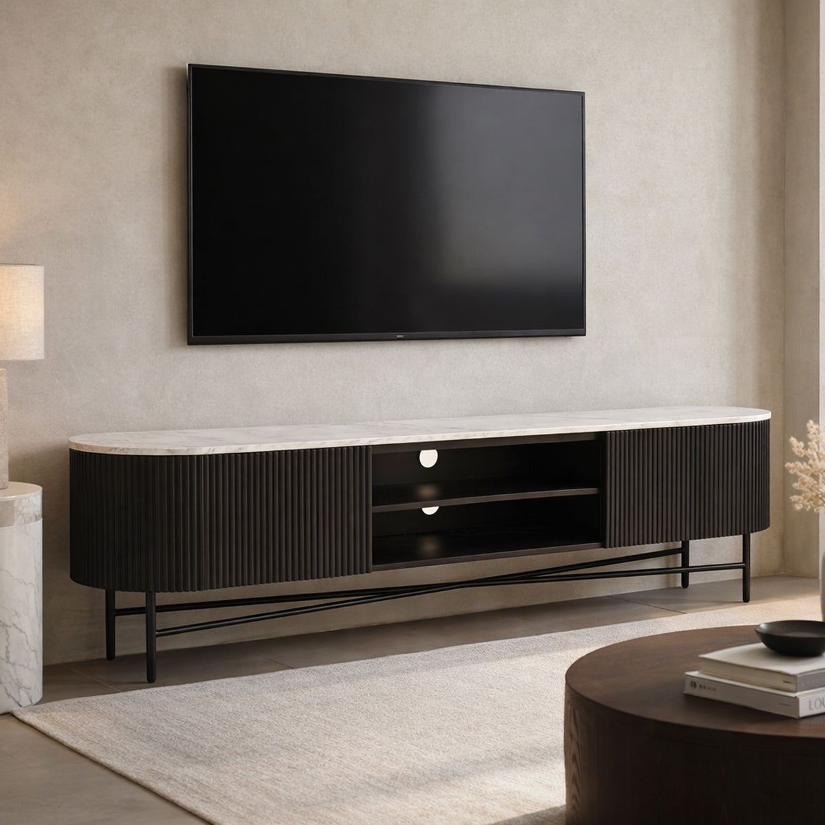 Reyna Media Cabinet, 71" – Black and White – 2