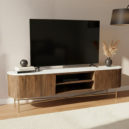 Reyna Media Cabinet, 71" – Walnut and White – 2