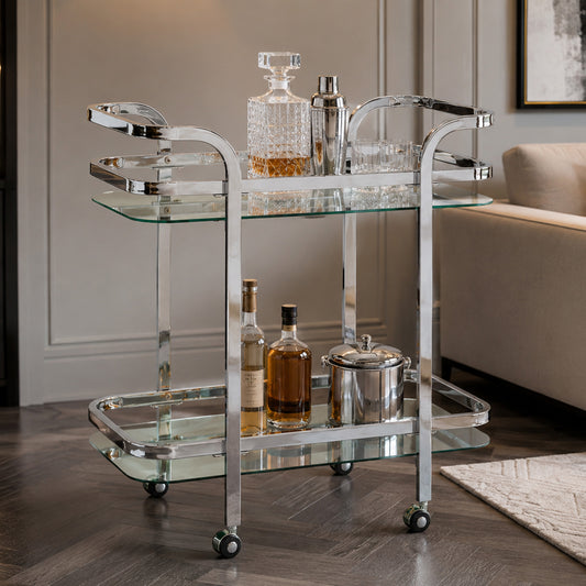 Zedd 2-Tier Bar Cart in Chrome