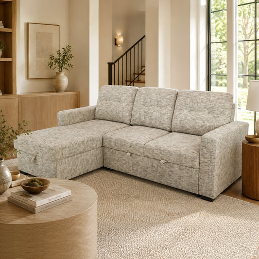 Draga Sofa with Reversible Chaise & Bed & Storage – Beige – 2