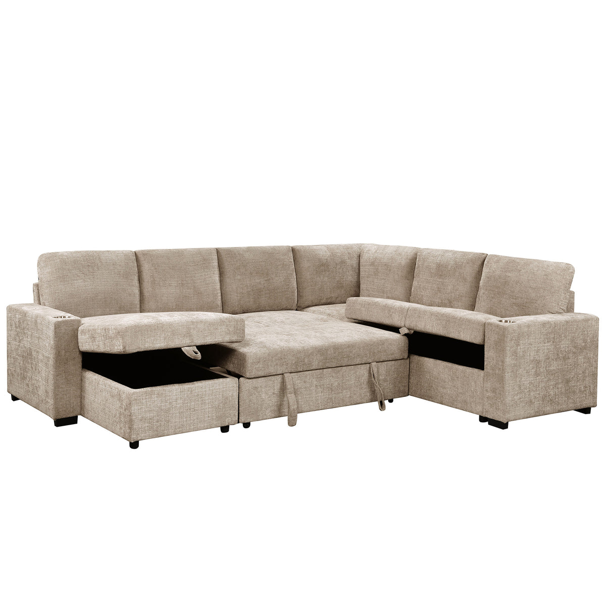 Lennox Right Sectional with Chaise & Bed & Storage in Beige