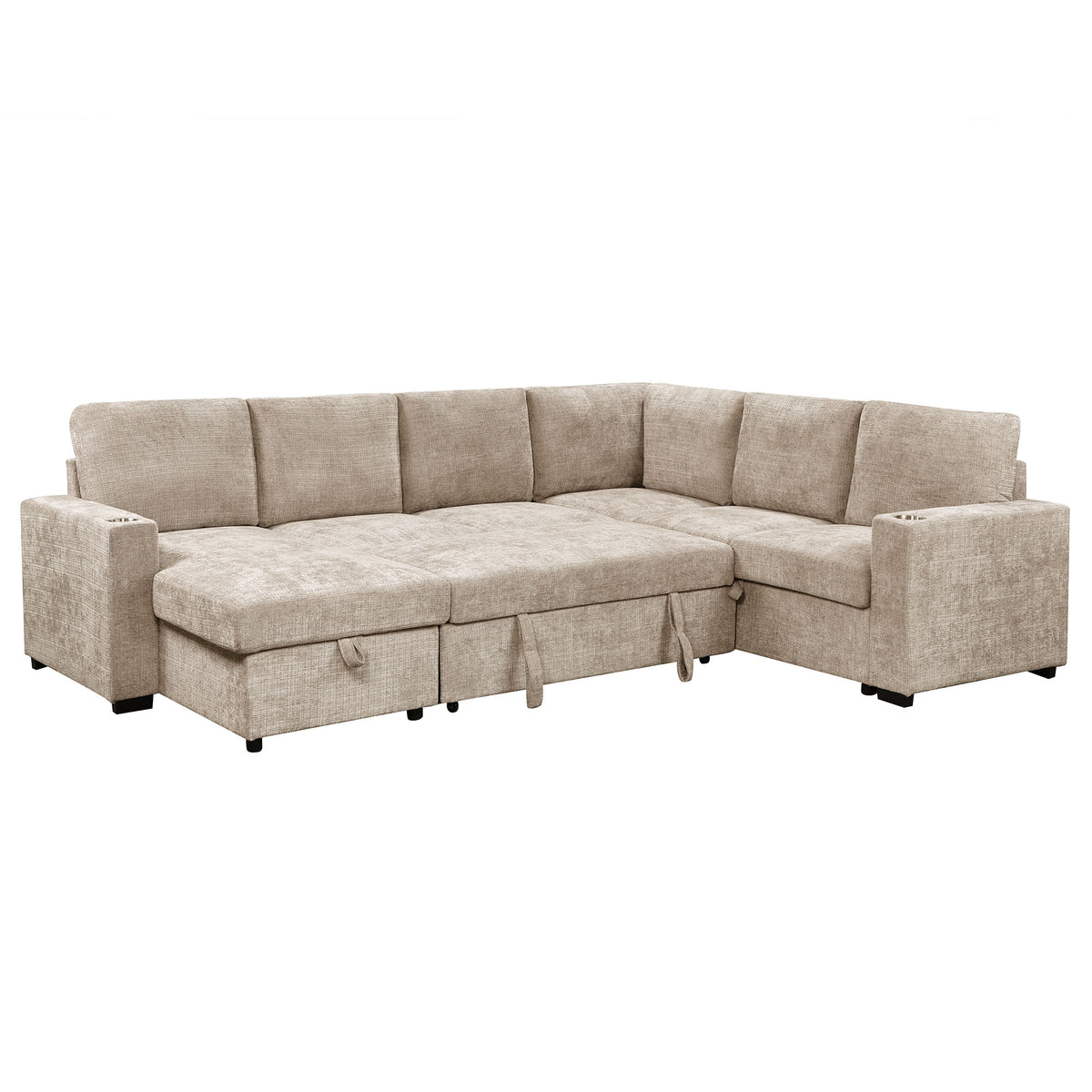 Lennox Right Sectional with Chaise & Bed & Storage in Beige