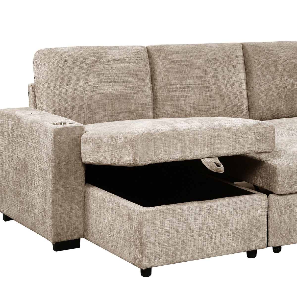 Lennox Right Sectional with Chaise & Bed & Storage in Beige