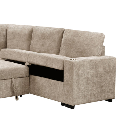 Lennox Right Sectional with Chaise & Bed & Storage in Beige