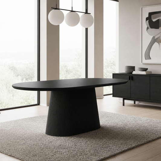 Tovas and Caspian 7pc Dining Set - Black Table and Dark Walnut Chairs