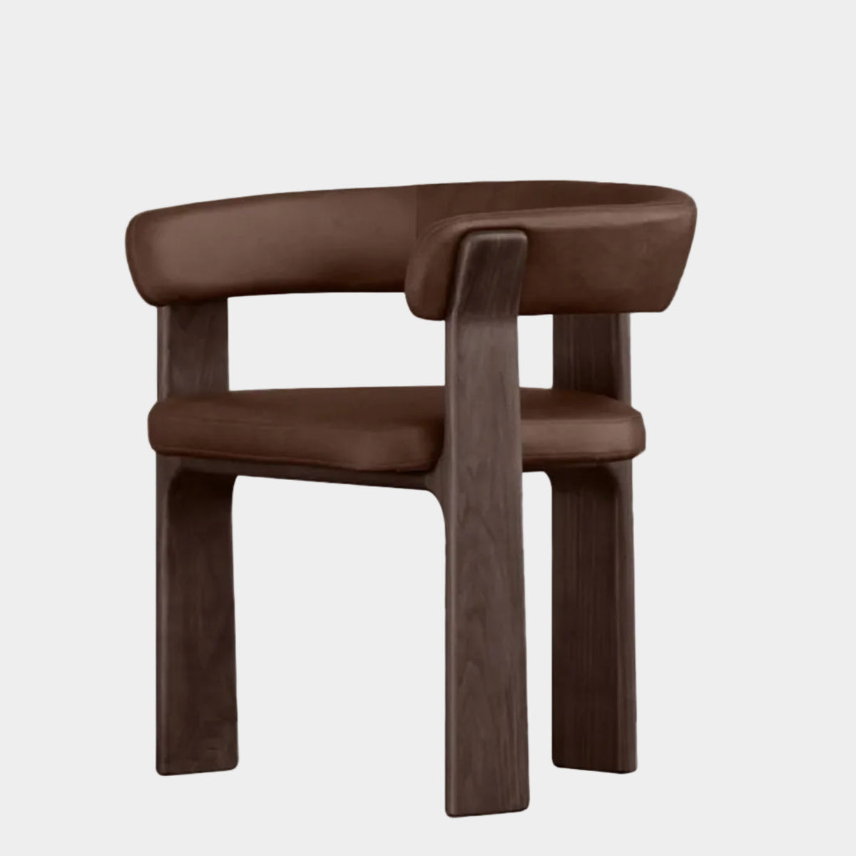 Duke Dining Armchair in Vintage Mocca leather with walnut frame — front view