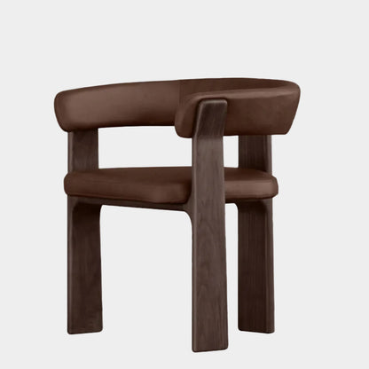 Duke Dining Armchair in Vintage Mocca leather with walnut frame — front view