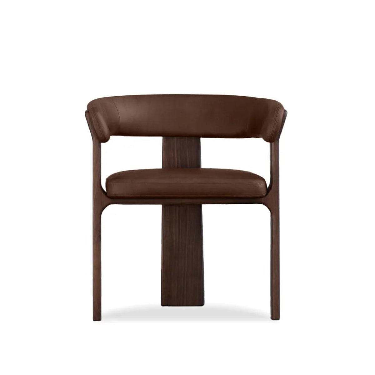 Duke Dining Armchair in Vintage Mocca leather with walnut frame — straight-on front view