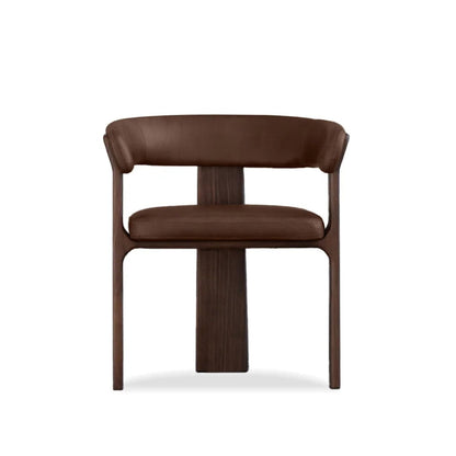 Duke Dining Armchair in Vintage Mocca leather with walnut frame — straight-on front view