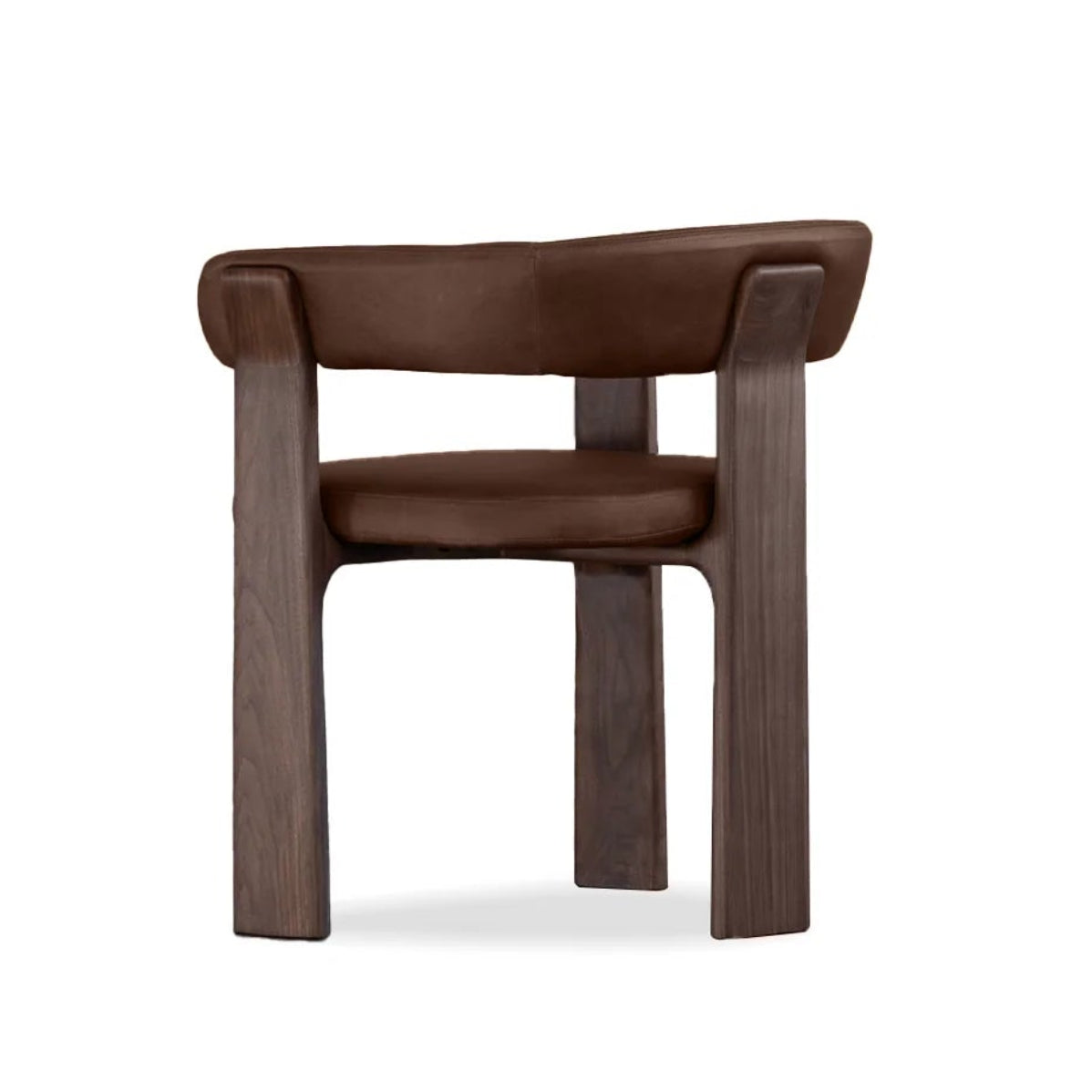 Duke Dining Armchair in Vintage Mocca leather with walnut frame — back view