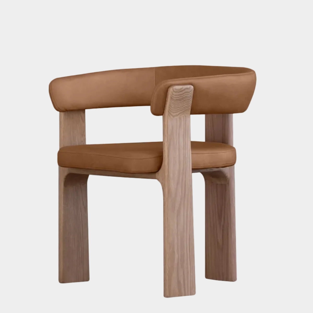 Duke Dining Armchair in Vintage Tan leather with natural oak frame — front view