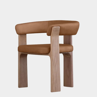 Duke Dining Armchair in Vintage Tan leather with natural oak frame — front view
