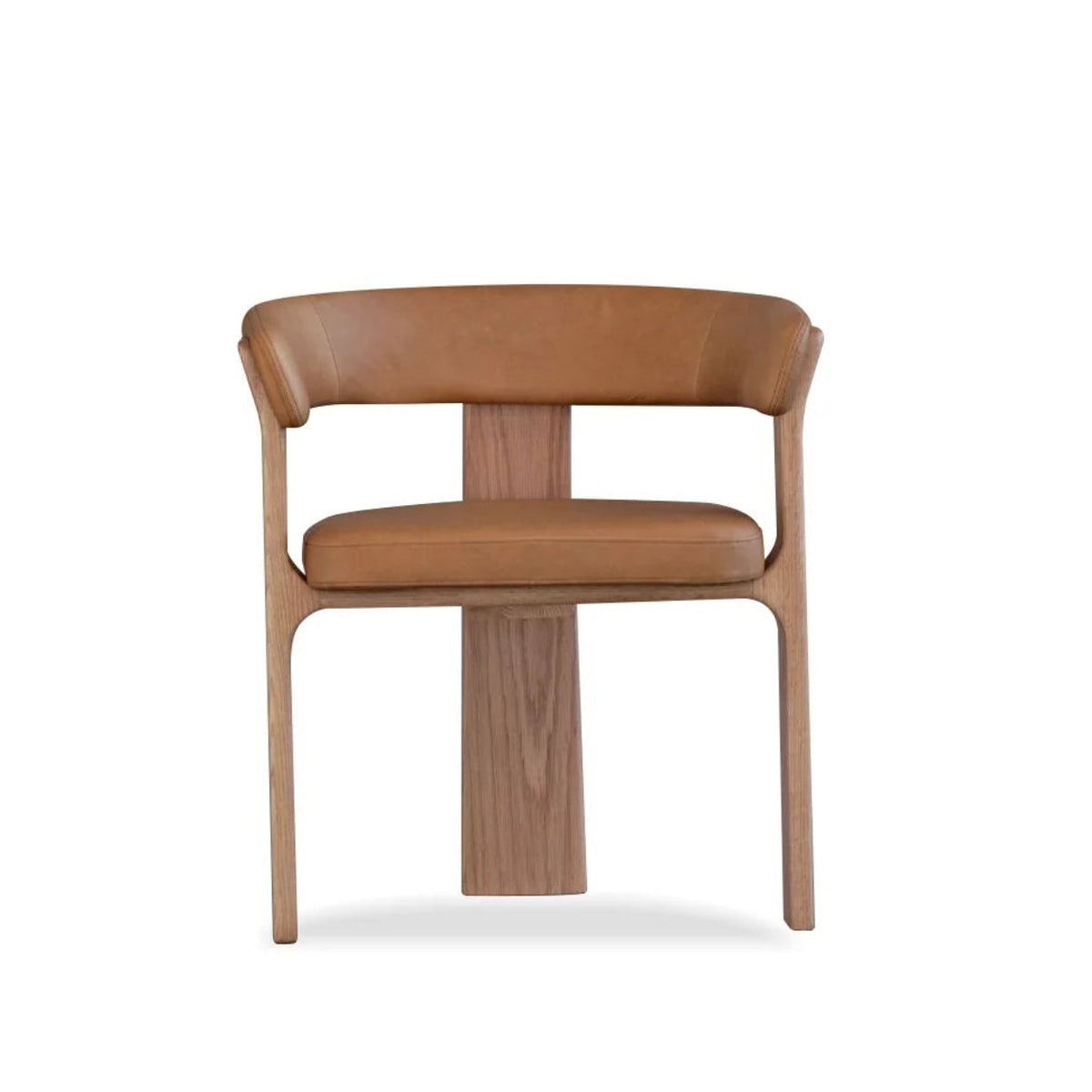 Duke Dining Armchair in Vintage Tan leather with natural oak frame — straight-on front view