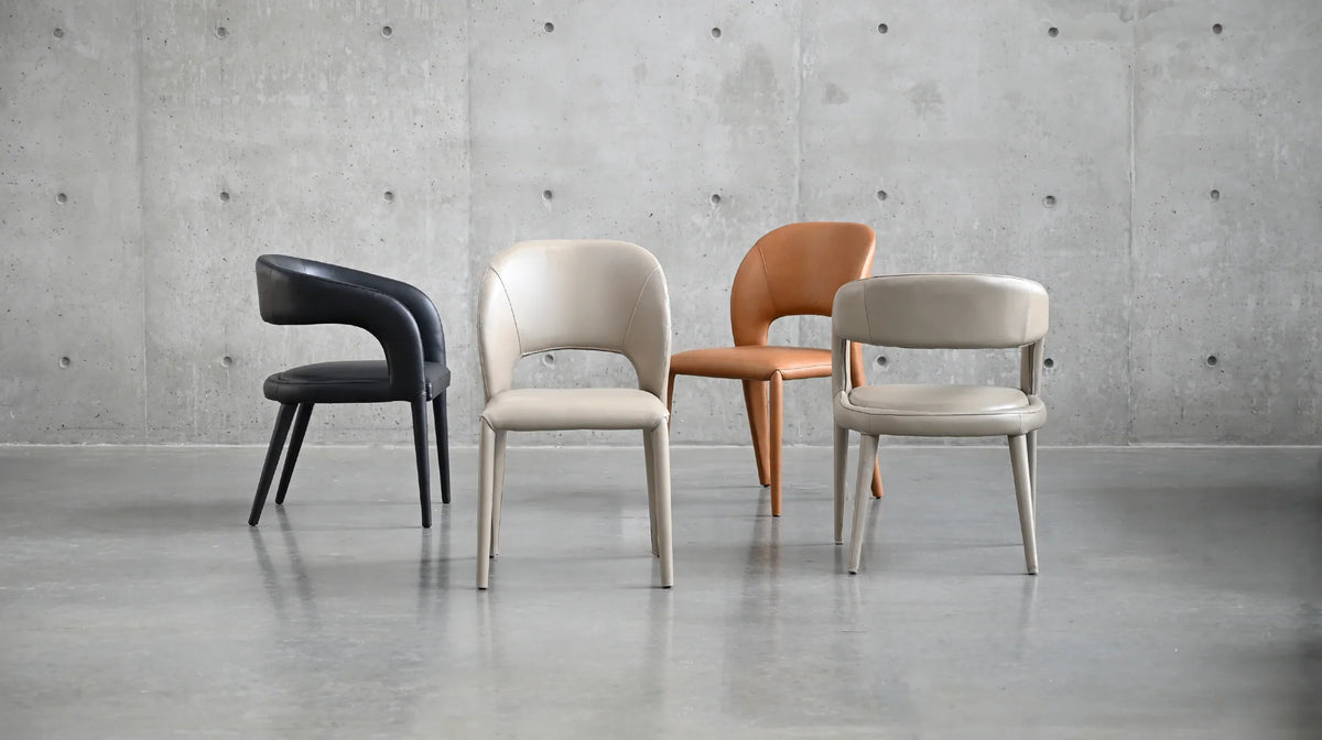 Bosco Dining Chair in Studio Taupe Pebbled Leather, room view