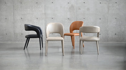 Bosco Dining Chair in Studio Taupe Pebbled Leather, room view
