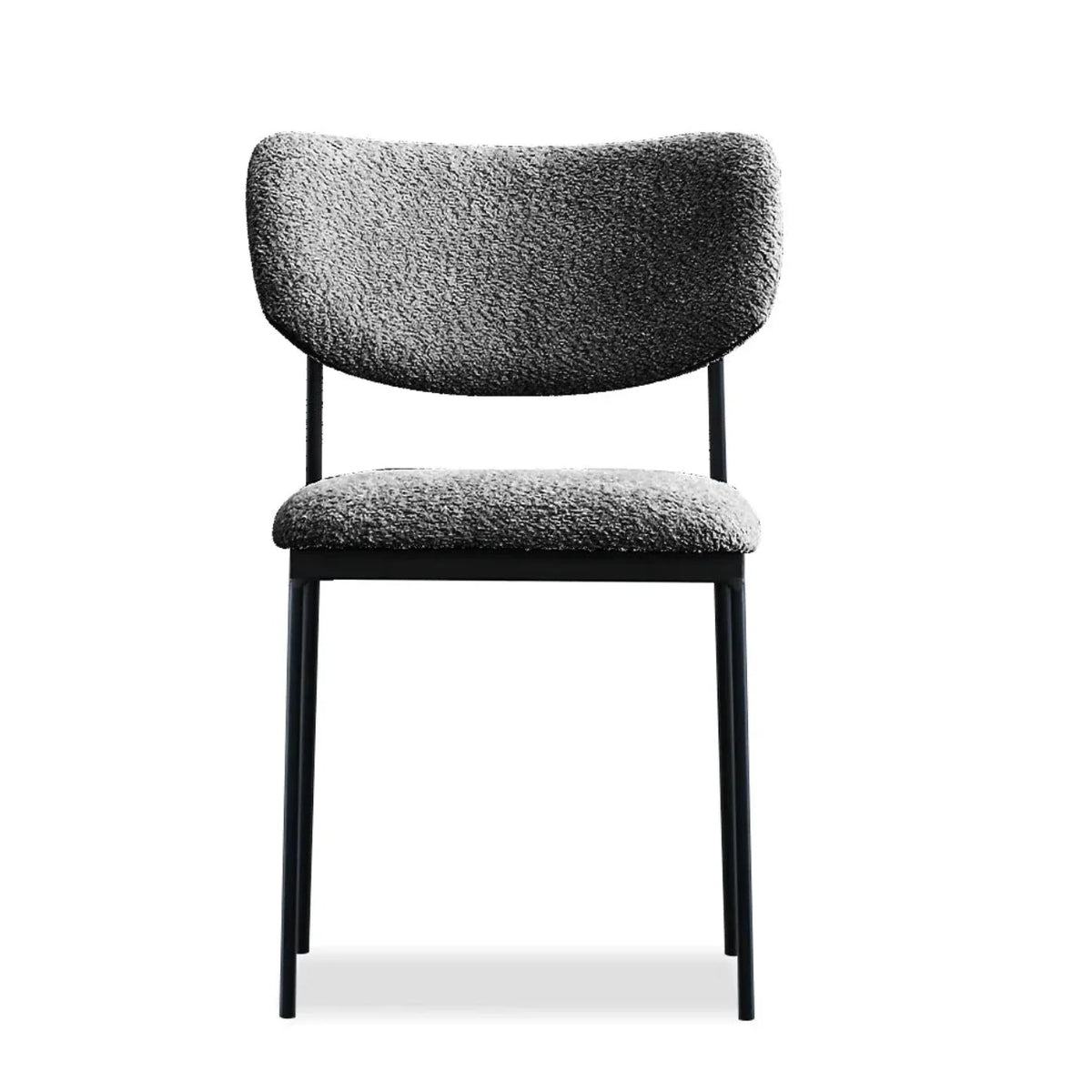Clique Dining Chair in Chalkboard Grey, front view with curved bouclé backrest