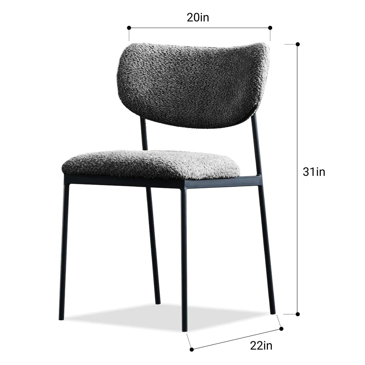 Clique Dining Chair in Chalkboard Grey, dimension diagram showing 20in width, 31in height, 22in depth