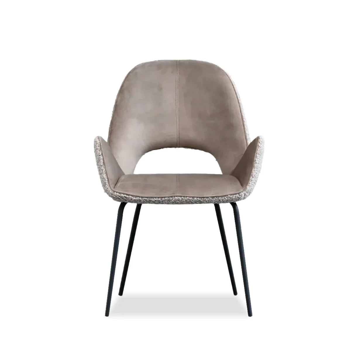 Dolce Dining Chair in Cool Taupe, front view with ultrasuede seat and teddy sides