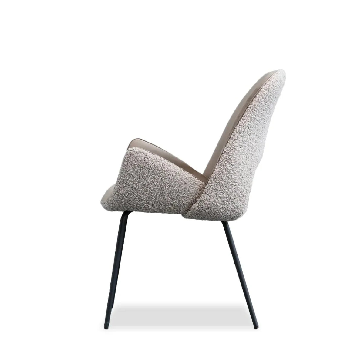 Dolce Dining Chair in Cool Taupe, side profile showing teddy outer back