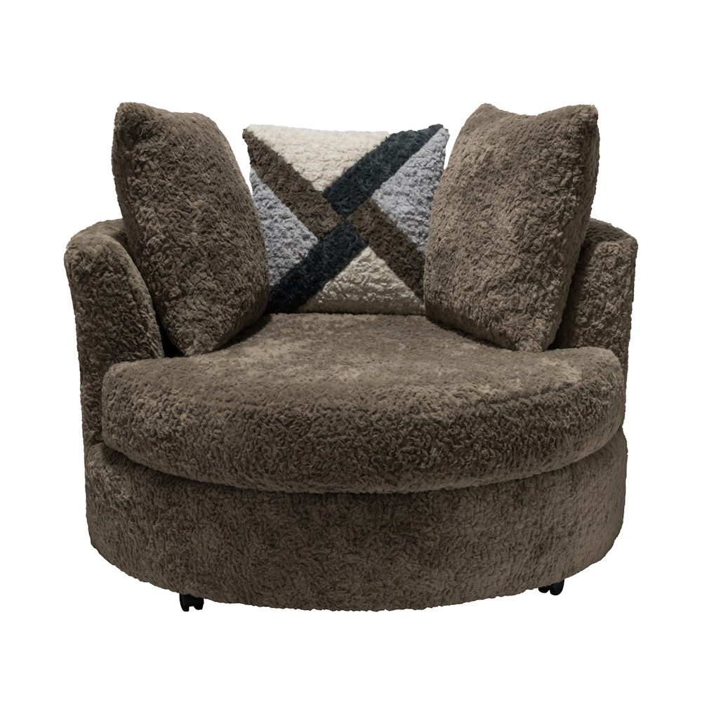 6255 Swivel Chair in Brown — round swivel chair in brown chenille