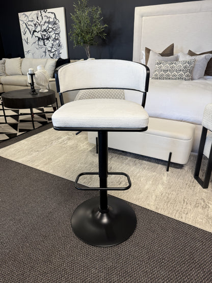 Kazan Adjustable Air-Lift Stool, Set of 2 in Ivory Performance Fabric & Black Metal