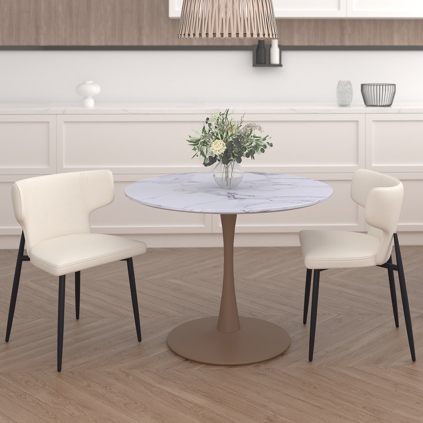 Olis Dining Chair, set of 2, in Beige Faux Leather and Black