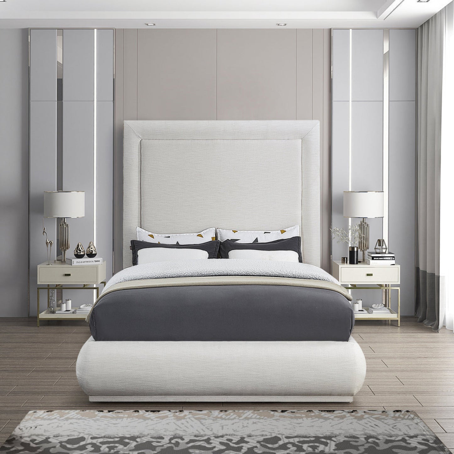 Brooke Linen Textured Fabric Upholstered Bed