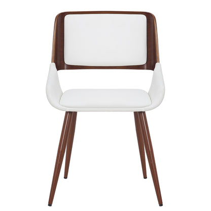 Hudson Dining Chair in White Faux Leather and Walnut Metal and Wood