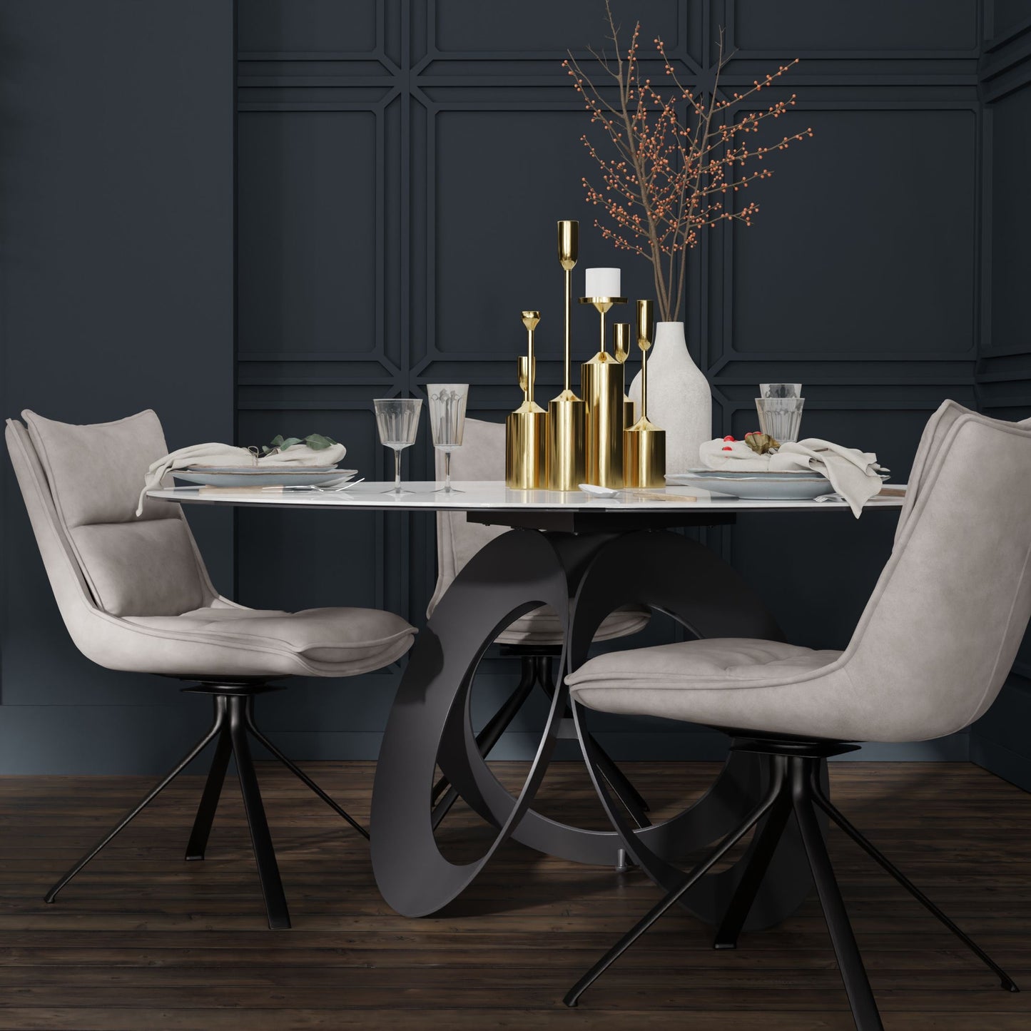 Puccini Swivel Dining Chair In Rhino Ultrasuede