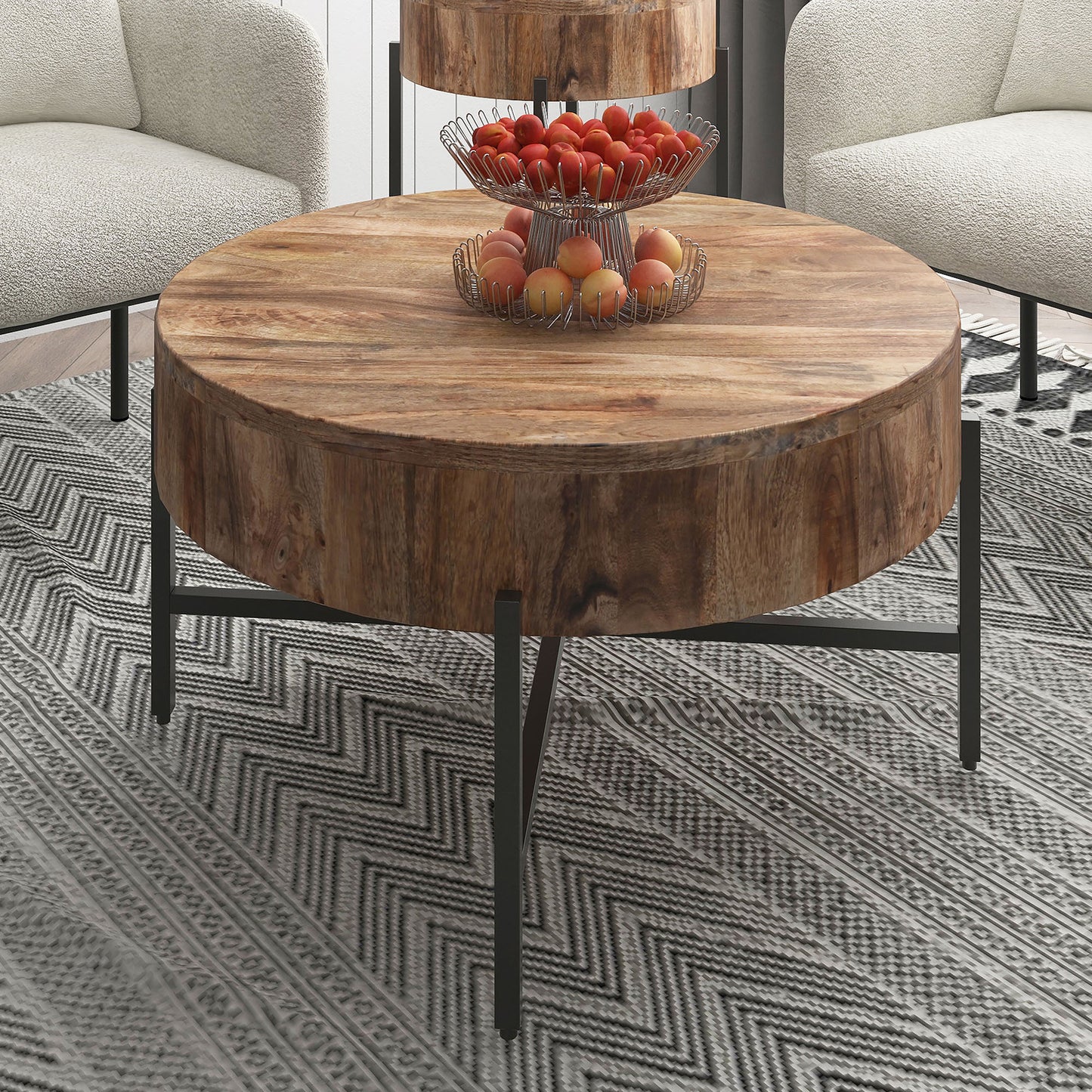 Blox Round Coffee Table In Natural And Black