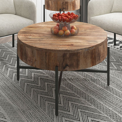 Blox Round Coffee Table In Natural And Black