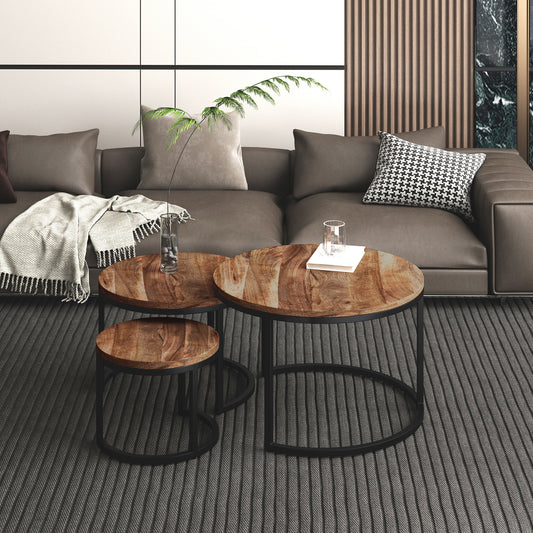 Darsh 3pc Coffee Table Set In Natural And Black