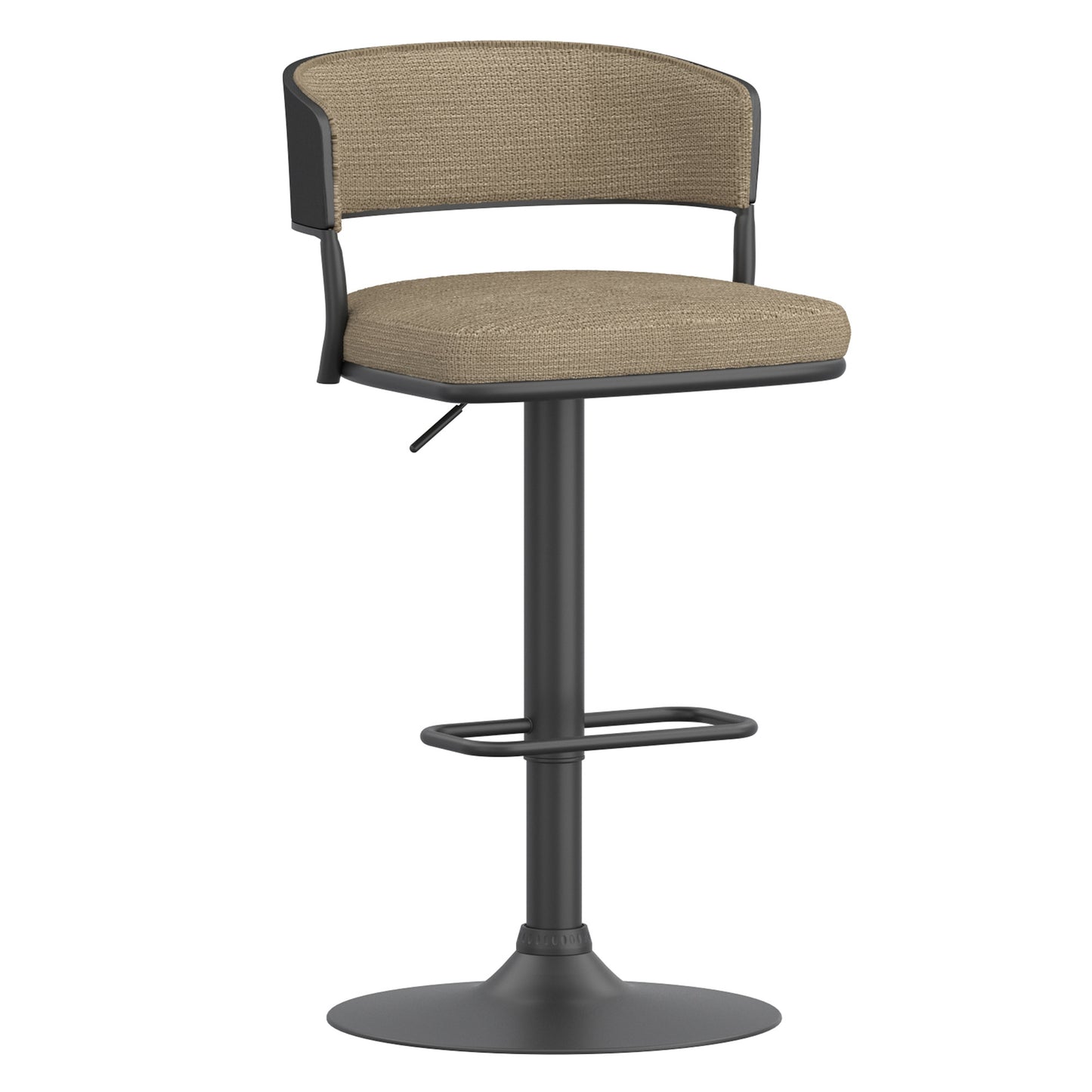 Kazan Adjustable Air-Lift Stool, Set of 2 in Dark Beige Performance Fabric & Black Metal