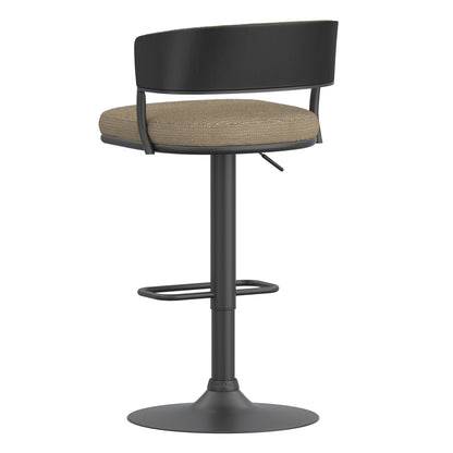 Kazan Adjustable Air-Lift Stool, Set of 2 in Dark Beige Performance Fabric & Black Metal